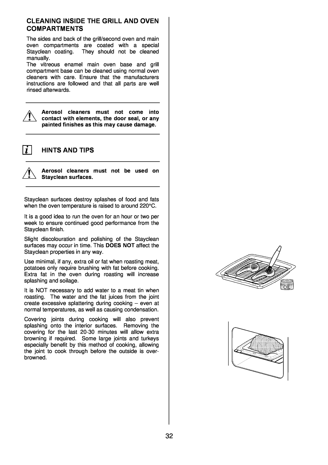 Electrolux D77000GF operating instructions Cleaning Inside The Grill And Oven Compartments, Hints And Tips 