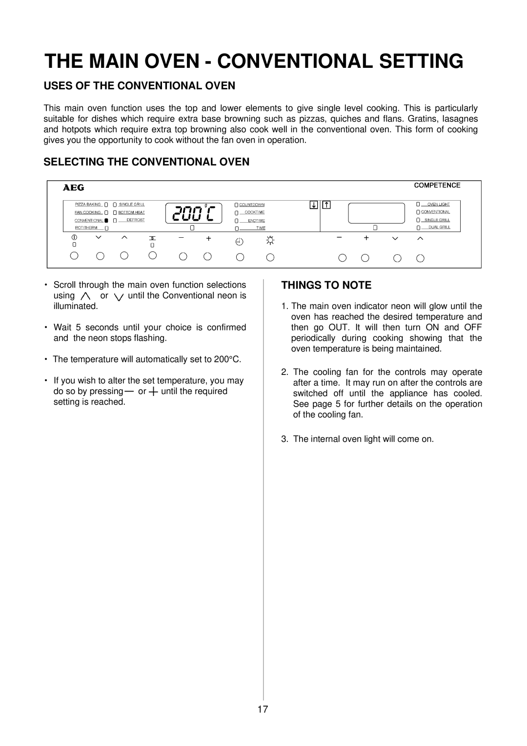 Electrolux D8100-1 operating instructions Uses of the Conventional Oven, Selecting the Conventional Oven 