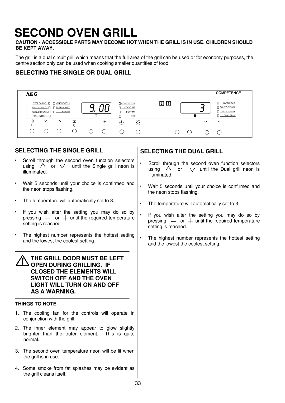 Electrolux D8100-1 operating instructions Second Oven Grill, Selecting the Dual Grill 