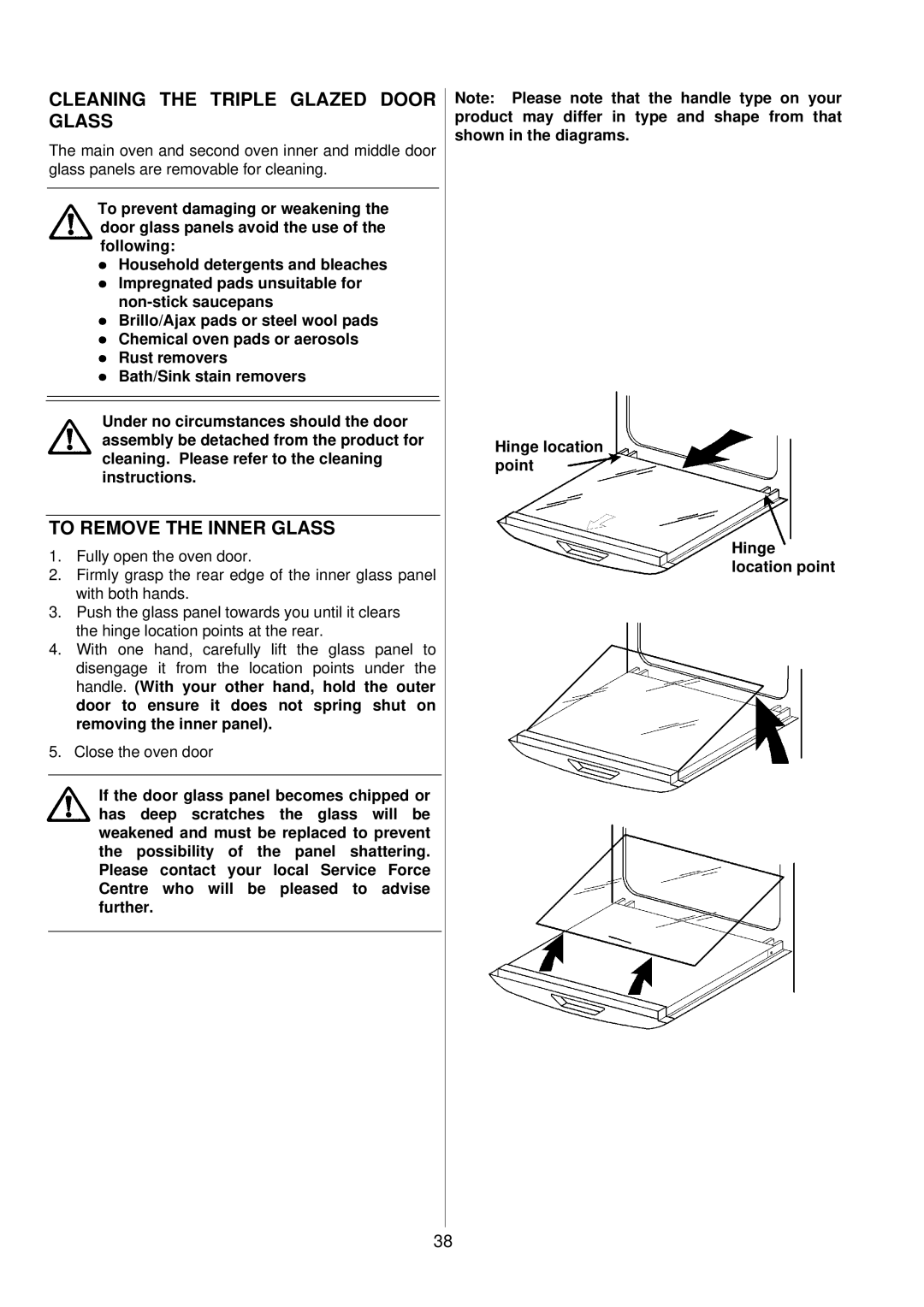 Electrolux D8100-1 operating instructions Cleaning the Triple Glazed Door Glass, To Remove the Inner Glass 