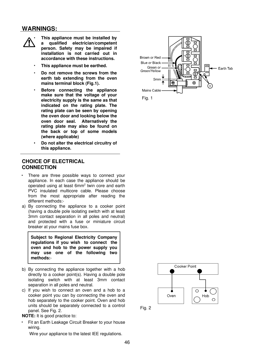 Electrolux D8100-1 operating instructions Choice of Electrical Connection 