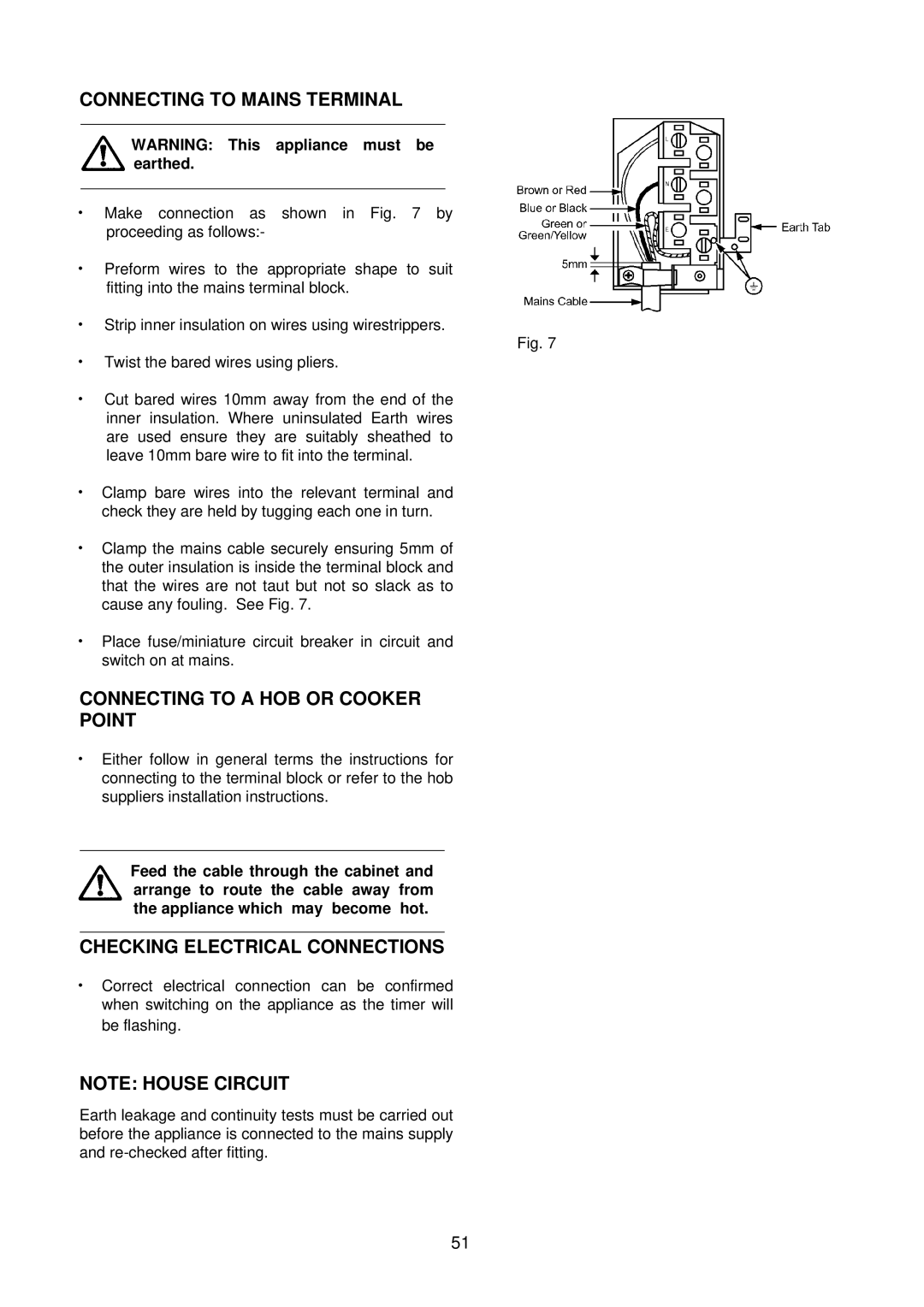 Electrolux D8100-1 Connecting to Mains Terminal, Connecting to a HOB or Cooker Point, Checking Electrical Connections 