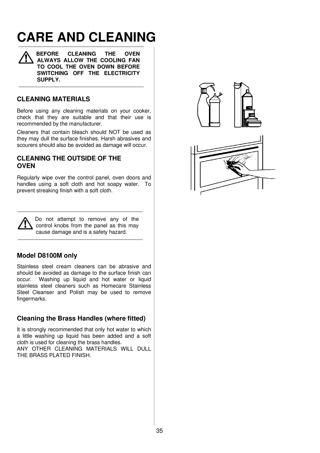 Electrolux D81005, D81000 installation instructions Care and Cleaning, Cleaning Materials, Cleaning the Outside of the Oven 