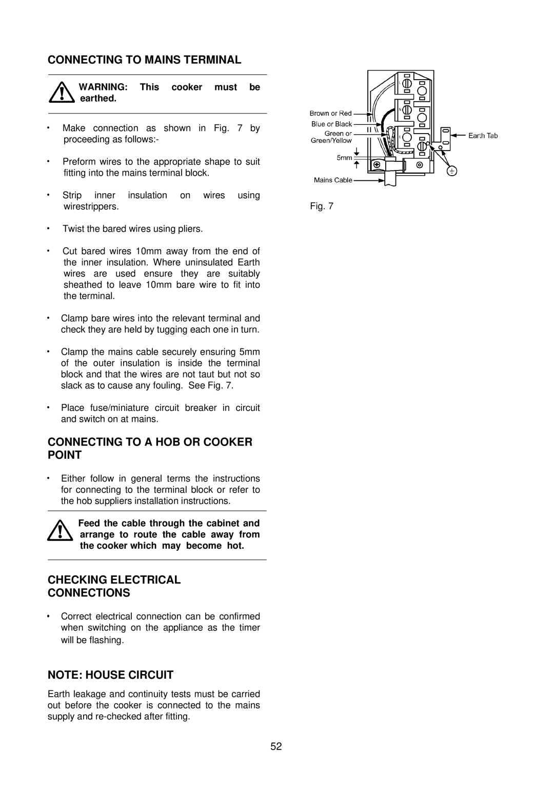 Electrolux D81000 Connecting to Mains Terminal, Connecting to a HOB or Cooker Point, Checking Electrical Connections 