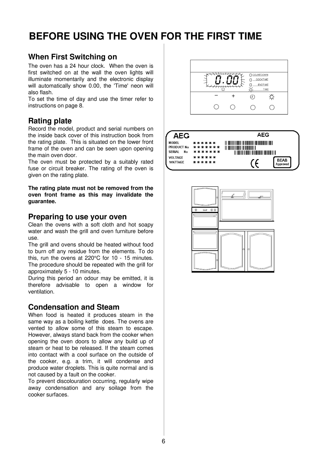 Electrolux D81000, D81005 installation instructions Before Using the Oven for the First Time 