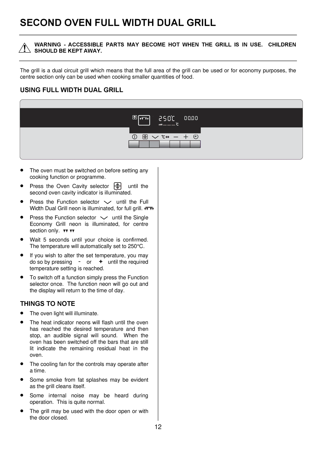 Electrolux D8800-4 operating instructions Second Oven Full Width Dual Grill, Using Full Width Dual Grill 