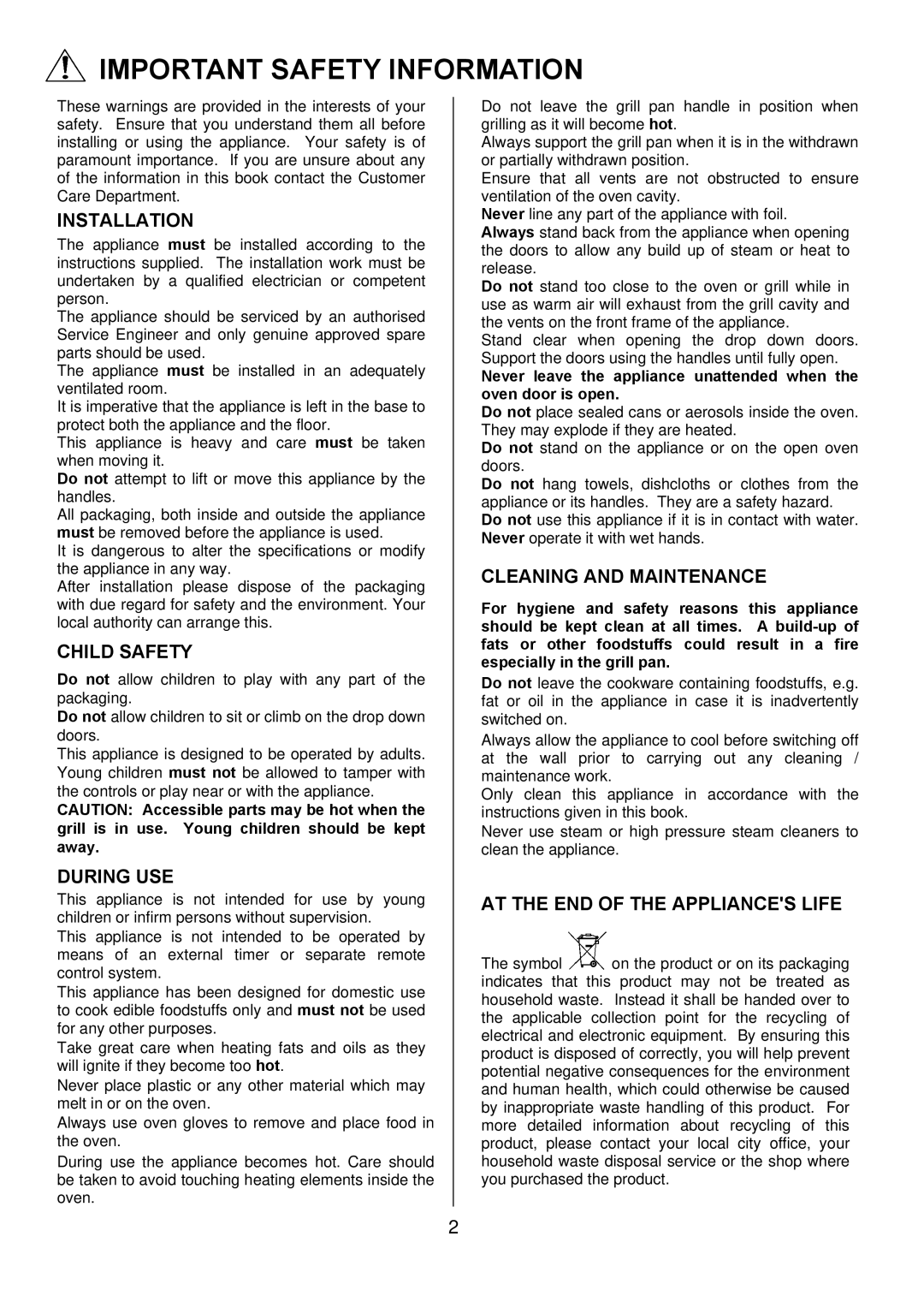 Electrolux D8800-4 operating instructions Important Safety Information 