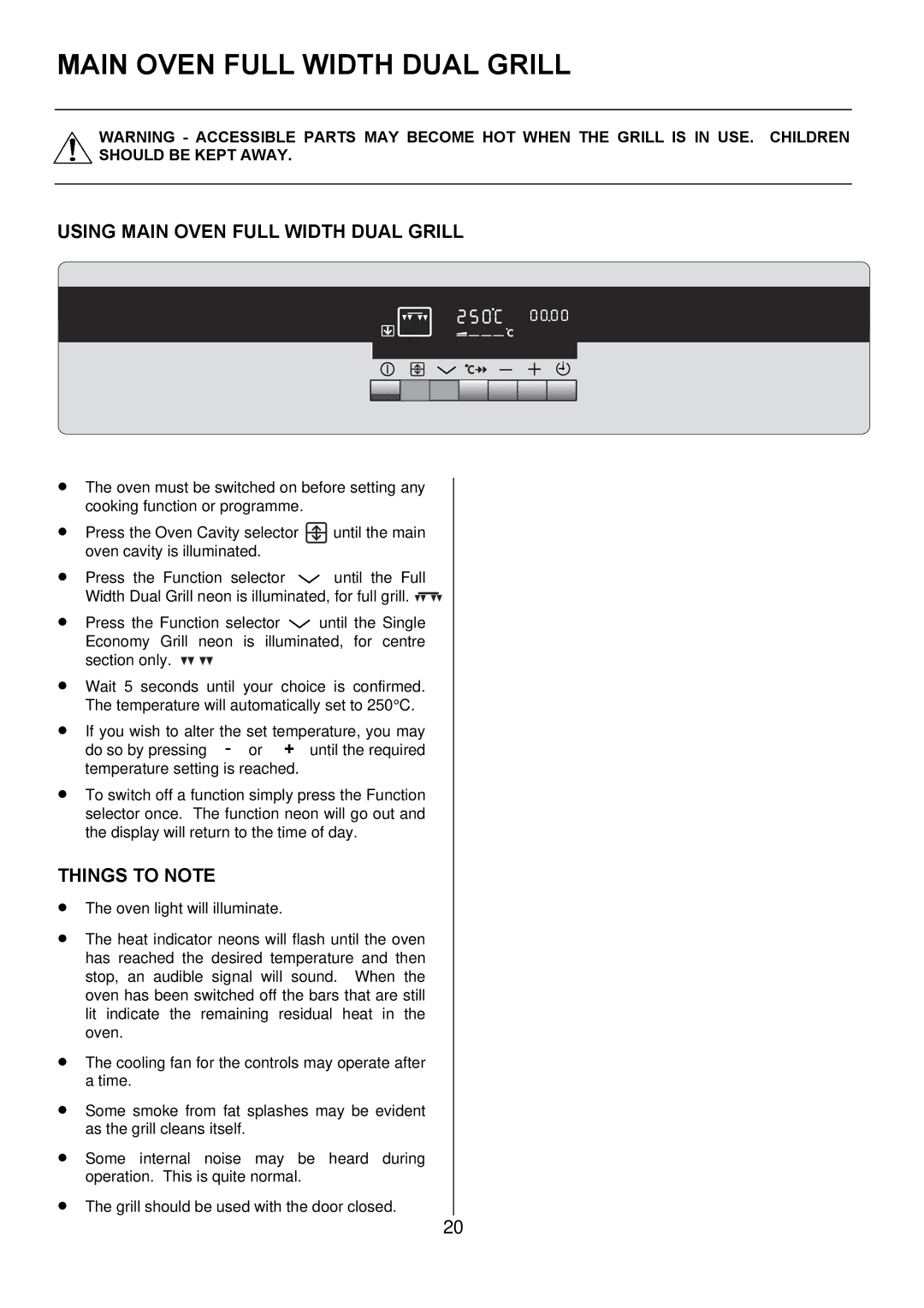 Electrolux D8800-4 operating instructions Using Main Oven Full Width Dual Grill 