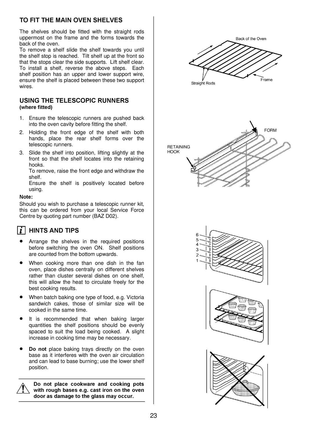 Electrolux D8800-4 operating instructions To FIT the Main Oven Shelves, Using the Telescopic Runners, Where fitted 