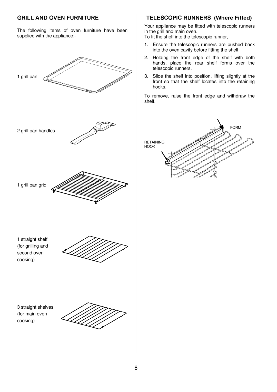 Electrolux D8800-4 operating instructions Grill and Oven Furniture, Telescopic Runners Where Fitted 