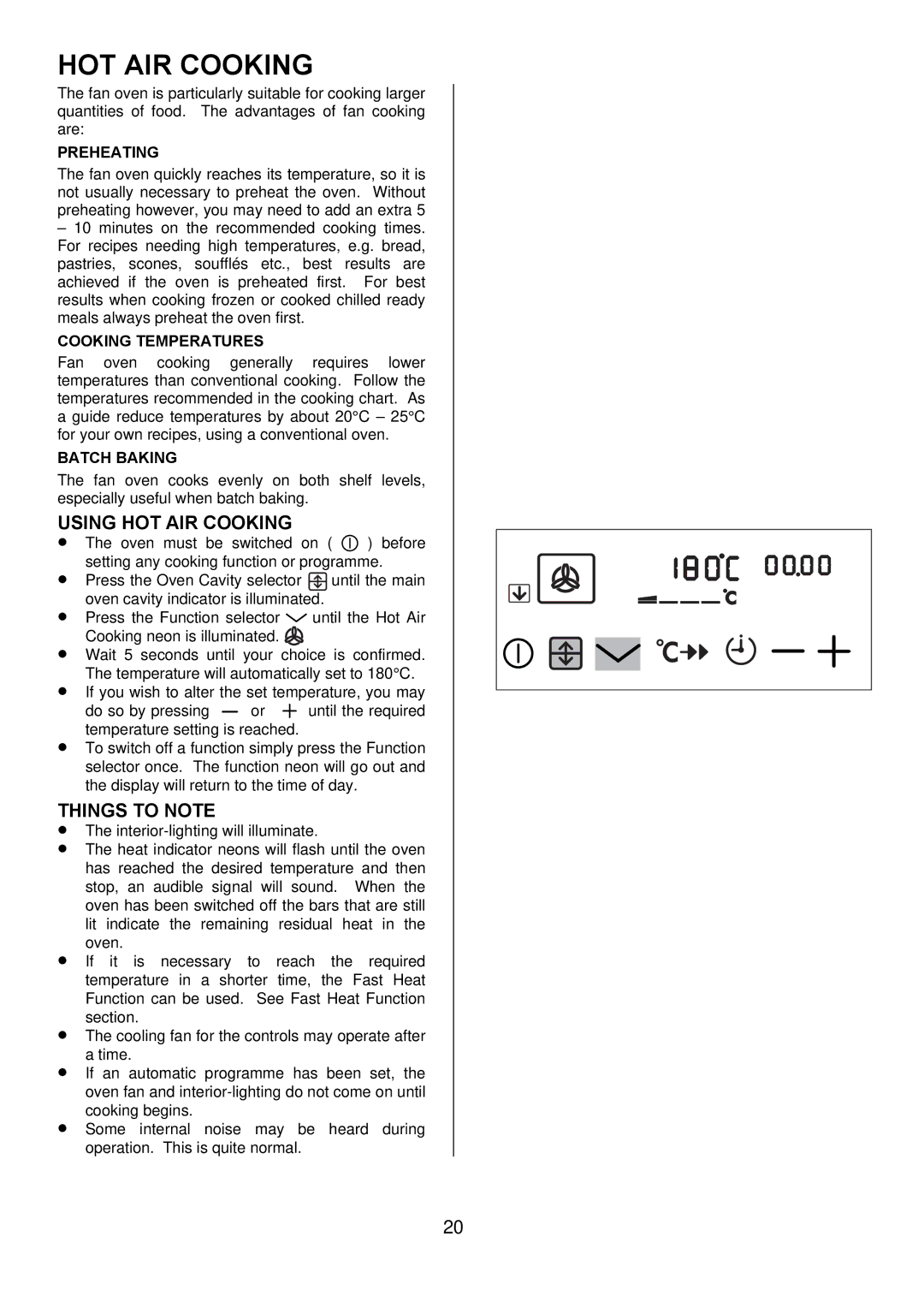 Electrolux D98000VF operating instructions Using HOT AIR Cooking, Preheating, Cooking Temperatures, Batch Baking 