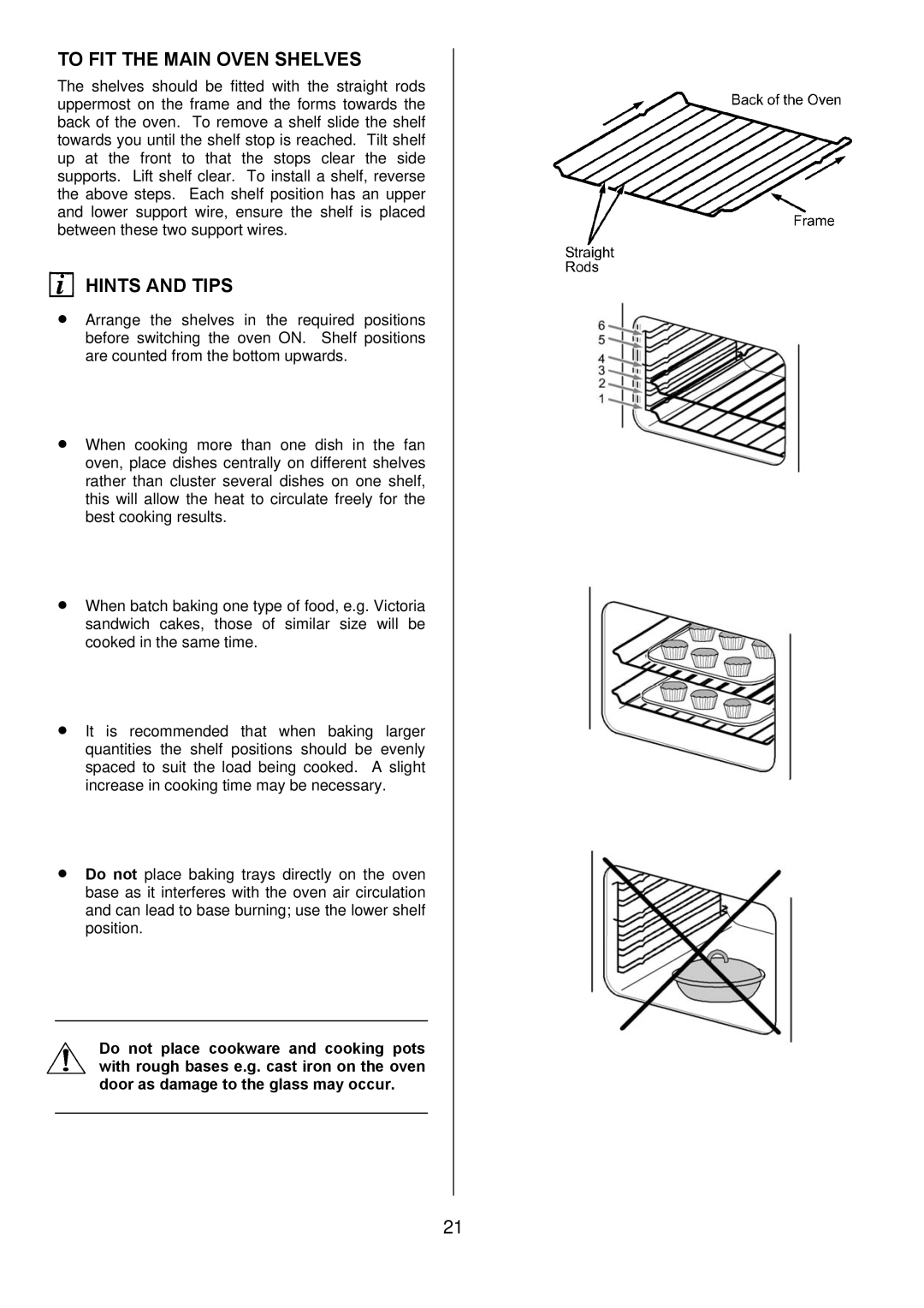 Electrolux D98000VF operating instructions To FIT the Main Oven Shelves, Hints and Tips 