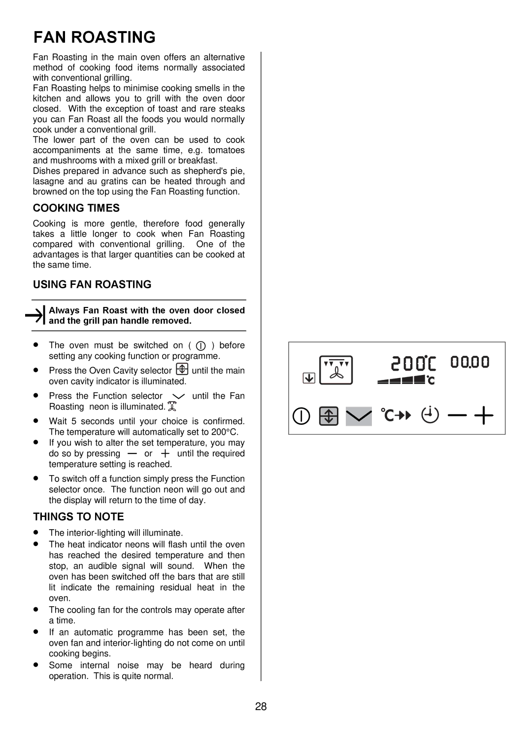 Electrolux D98000VF operating instructions Cooking Times, Using FAN Roasting 