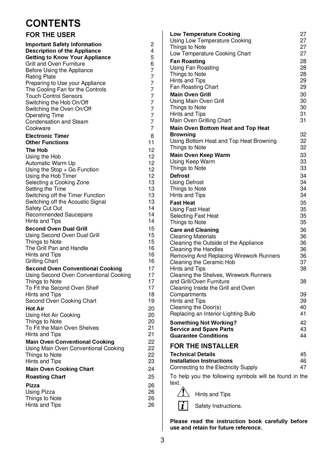 Electrolux D98000VF operating instructions Contents 