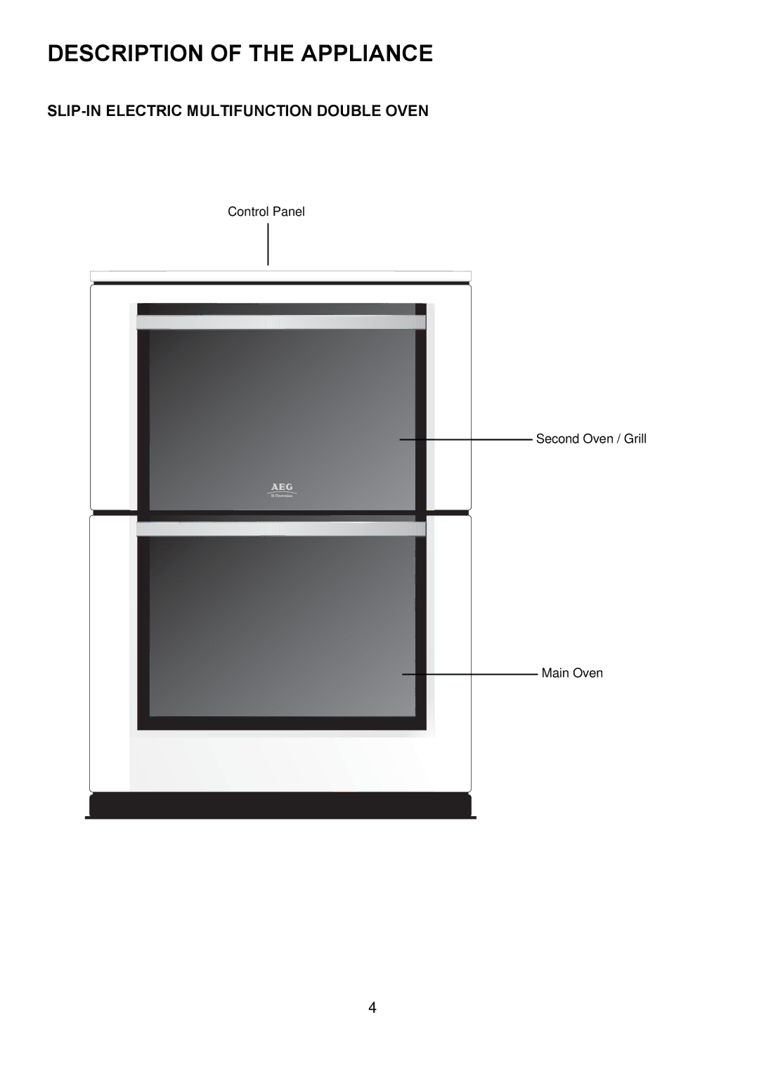 Electrolux D98000VF operating instructions Description of the Appliance, SLIP-IN Electric Multifunction Double Oven 