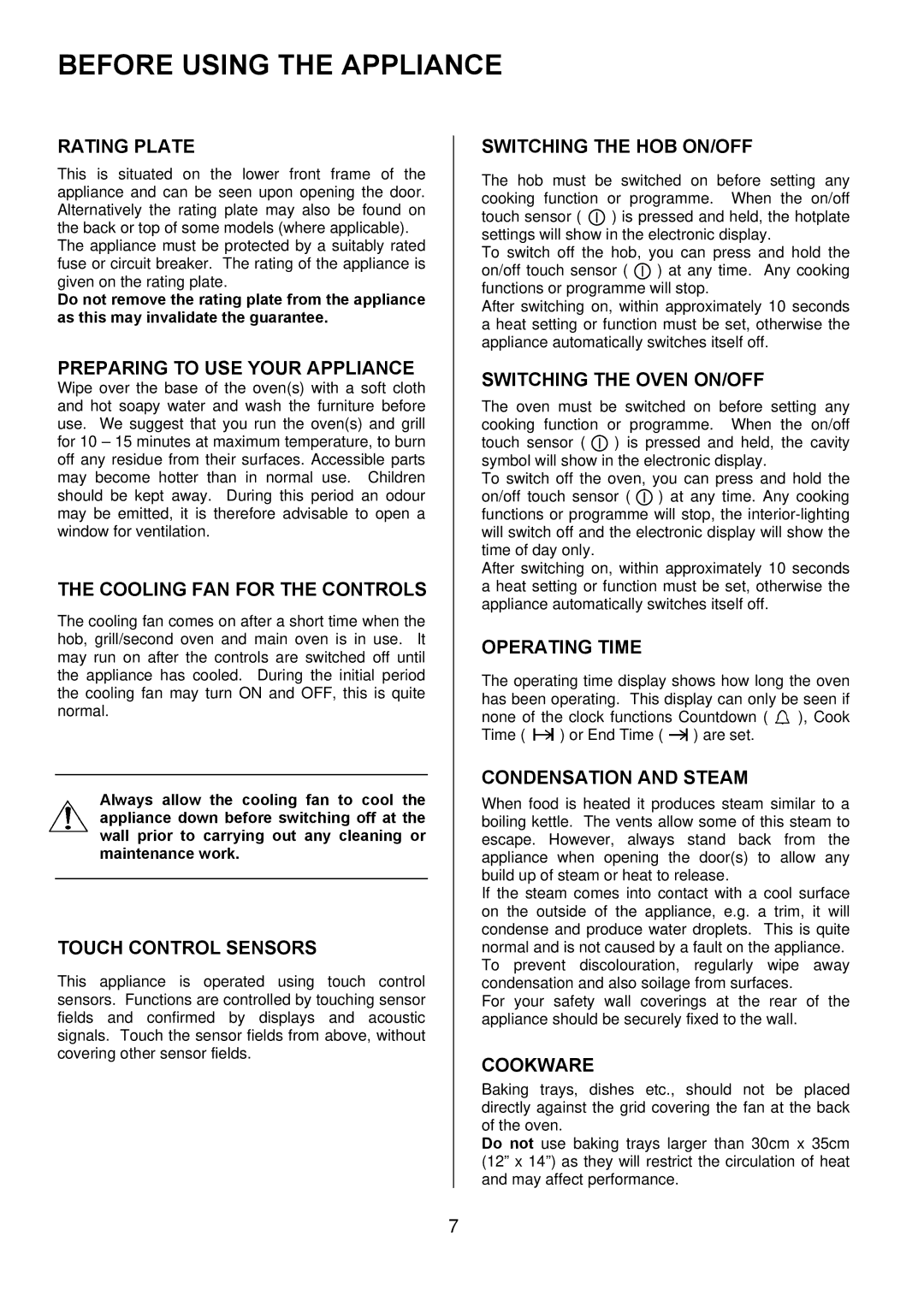 Electrolux D98000VF operating instructions Before Using the Appliance 