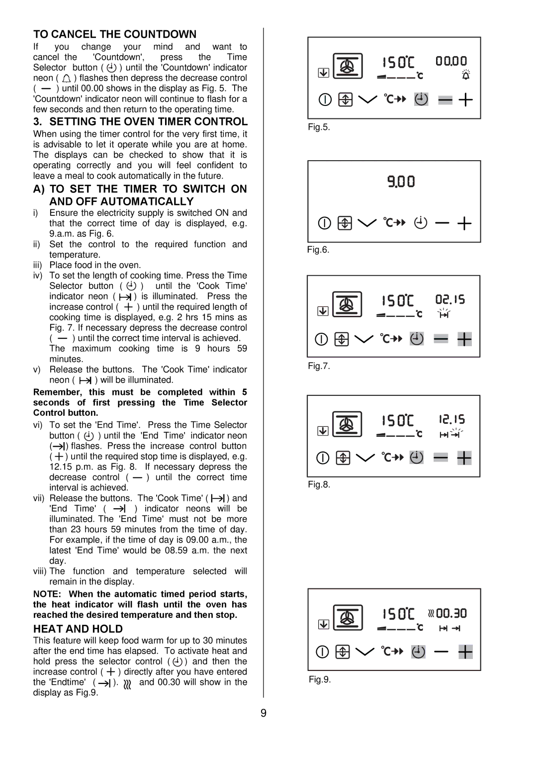 Electrolux D98000VF operating instructions To Cancel the Countdown, Setting the Oven Timer Control, Heat and Hold 