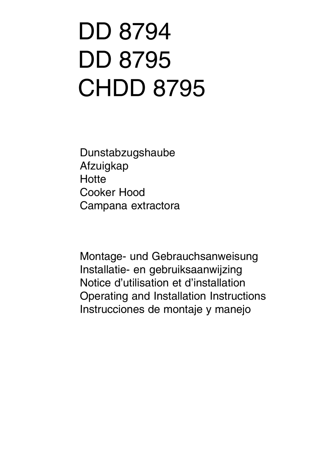 Electrolux CHDD 8795 installation instructions DD 8794 DD 8795 Chdd 