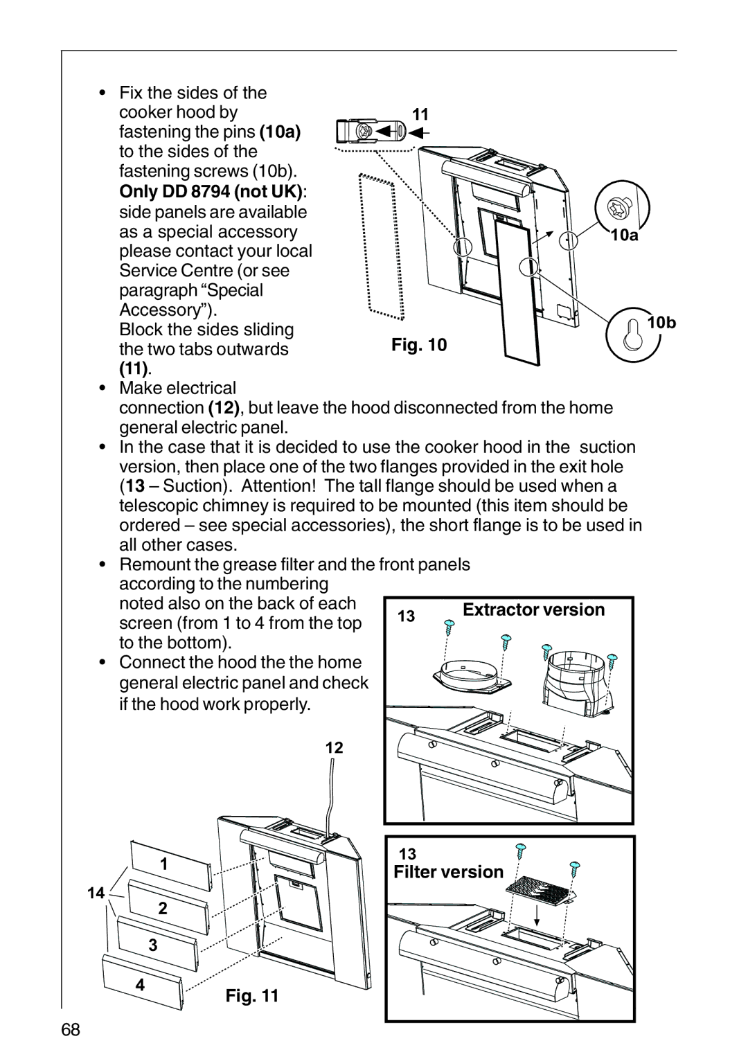 Electrolux CHDD 8795 installation instructions Only DD 8794 not UK, Extractor version, Filter version 