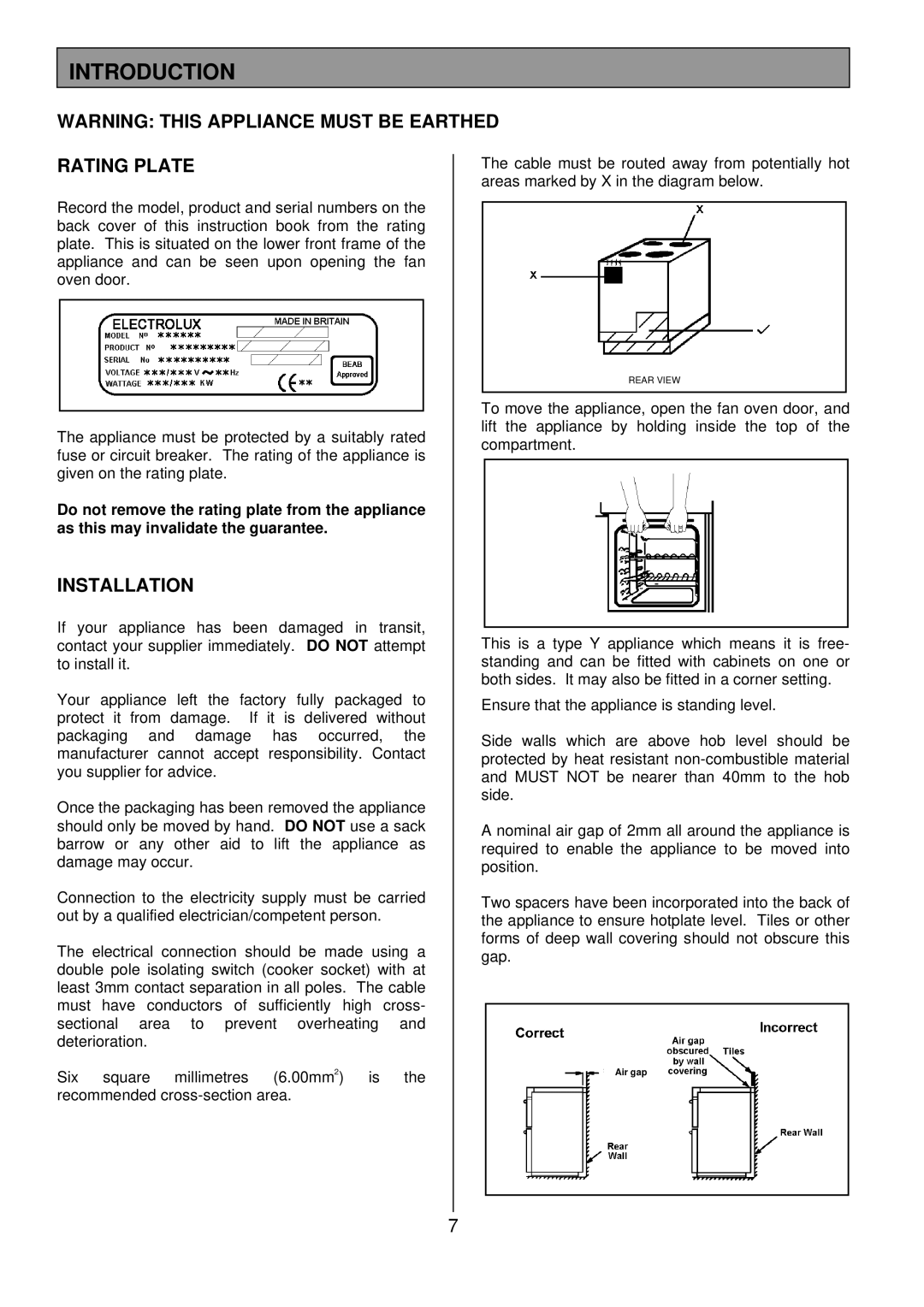 Electrolux DDO60CE manual Introduction, Rating Plate, Installation 