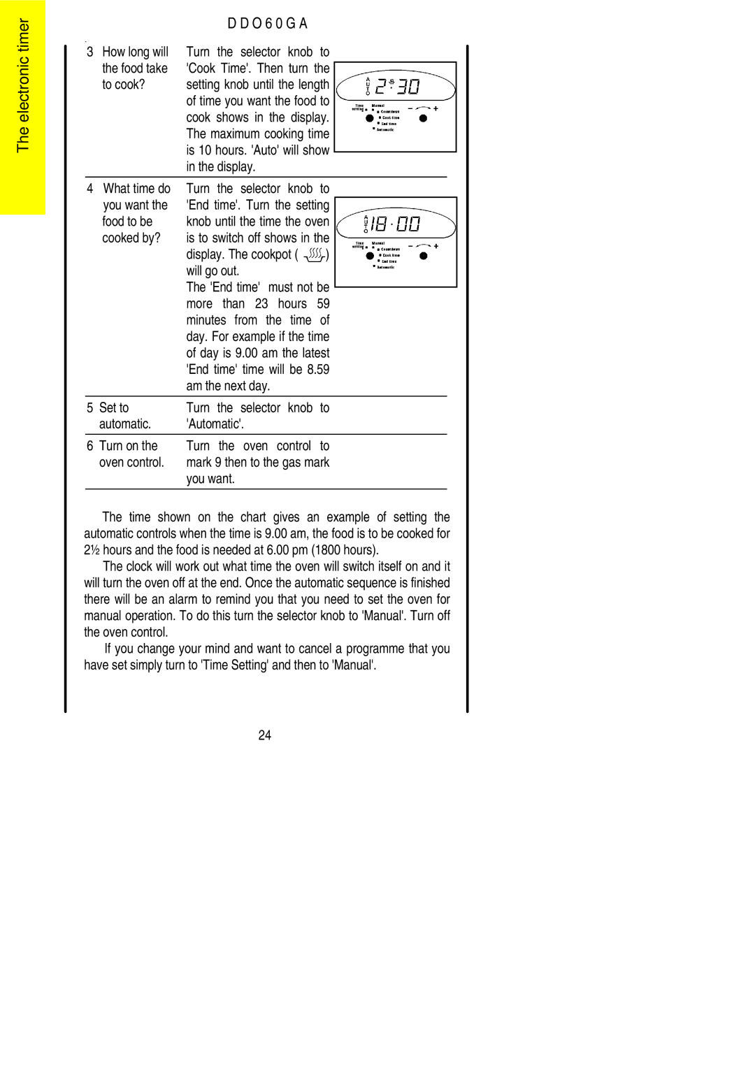 Electrolux DDO60GA manual O 6 0 G a How long will Turn the selector knob to Food take, To cook?, Food to be, Cooked by? 