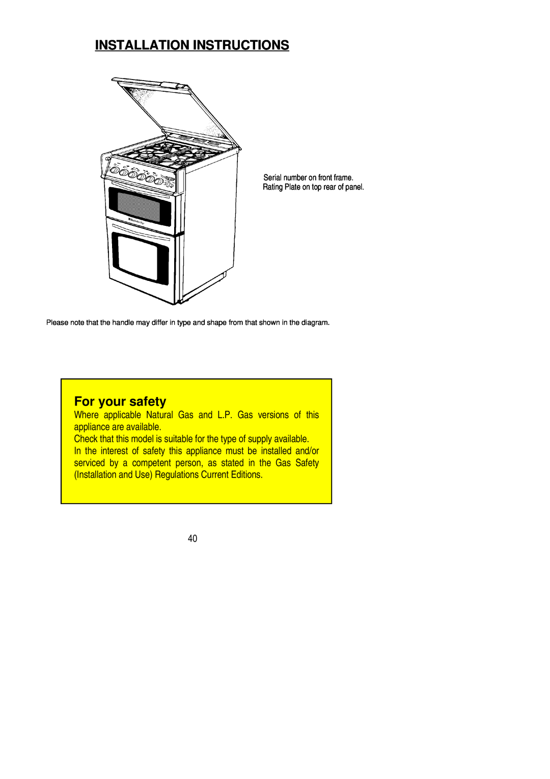 Electrolux DDO60GA manual Installation Instructions, For your safety 