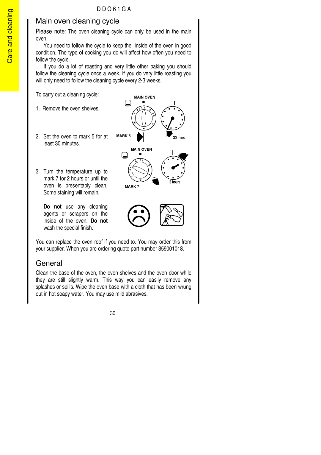 Electrolux DDO61GA manual Main oven cleaning cycle, General 