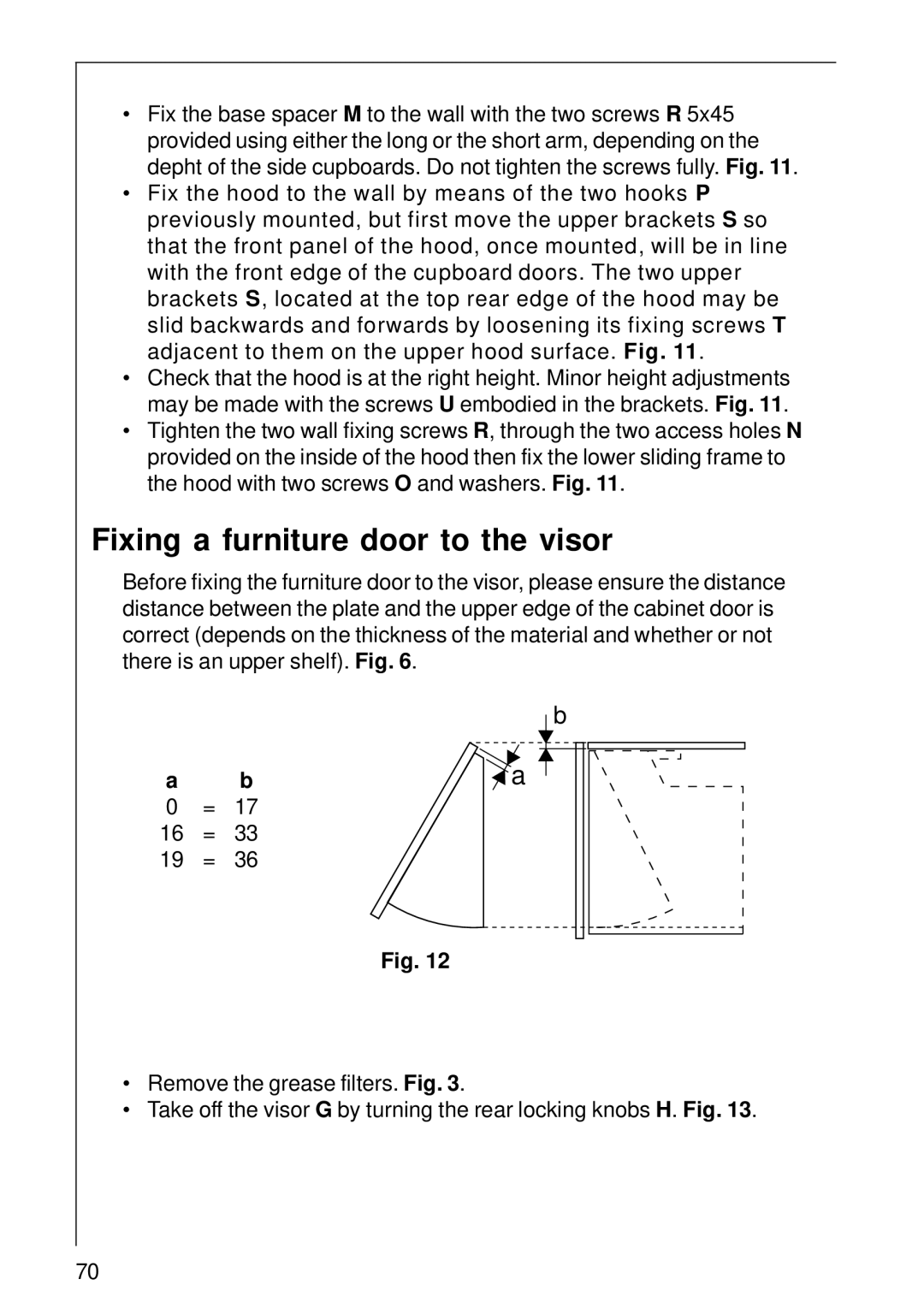 Electrolux CHDE 3160 installation instructions Fixing a furniture door to the visor 