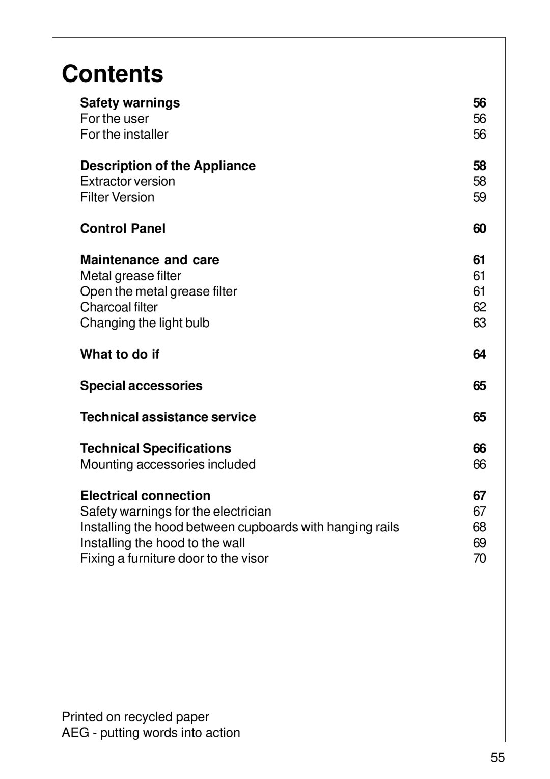 Electrolux CHDE 3160 installation instructions Contents 