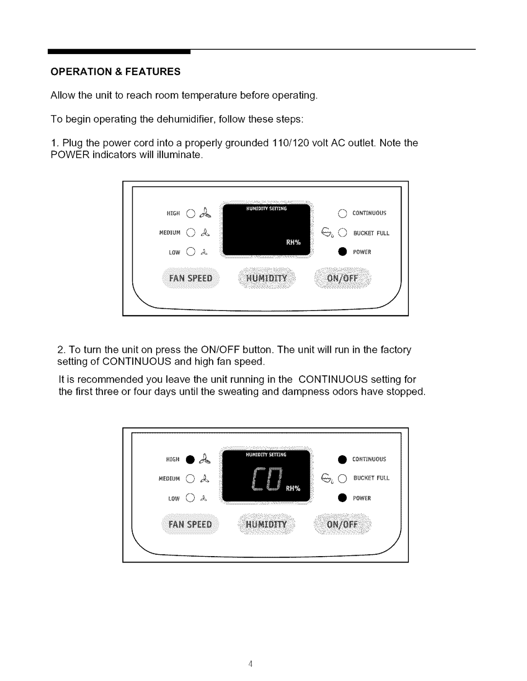 Electrolux Dehumidifier warranty Operation & Features, Moum 