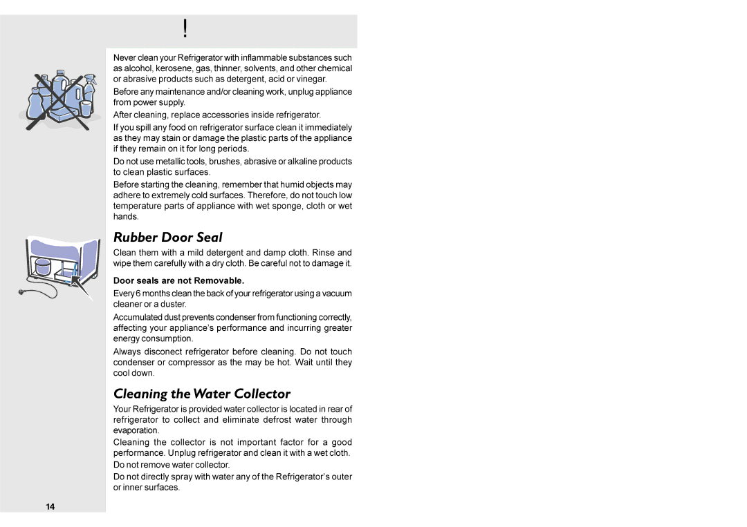 Electrolux DF36 manual Rubber Door Seal, Cleaning the Water Collector 