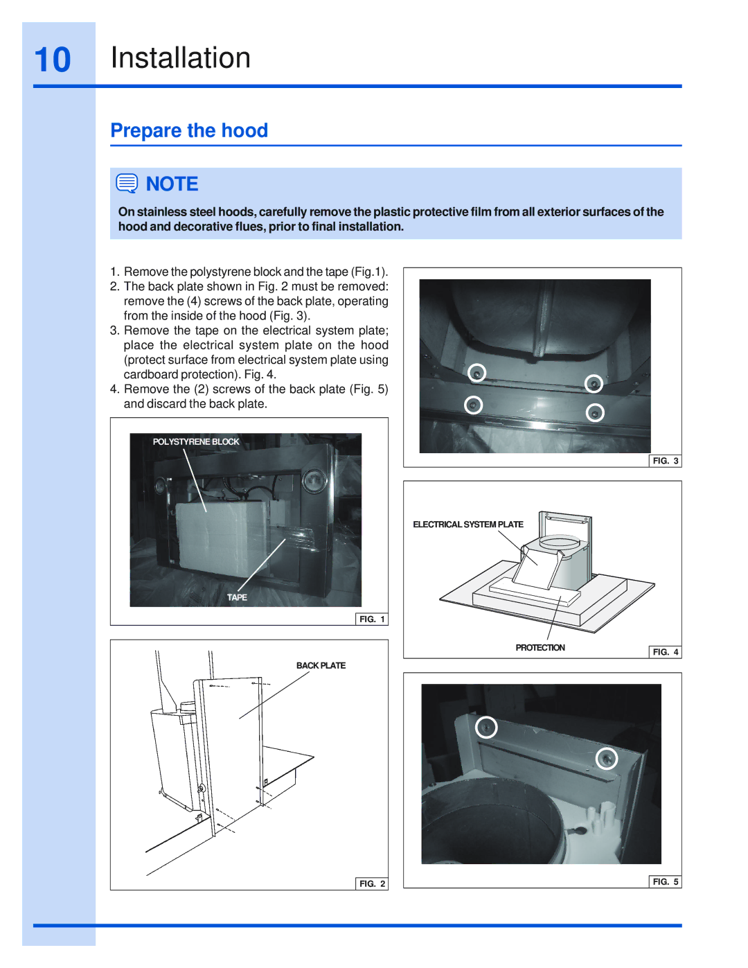 Electrolux DFKTWC75GS installation instructions Prepare the hood 