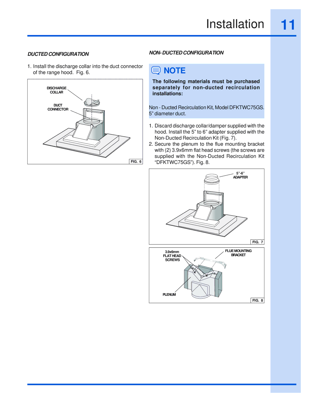 Electrolux DFKTWC75GS installation instructions Ducted CONFIGURATIONNON- Ducted Configuration 