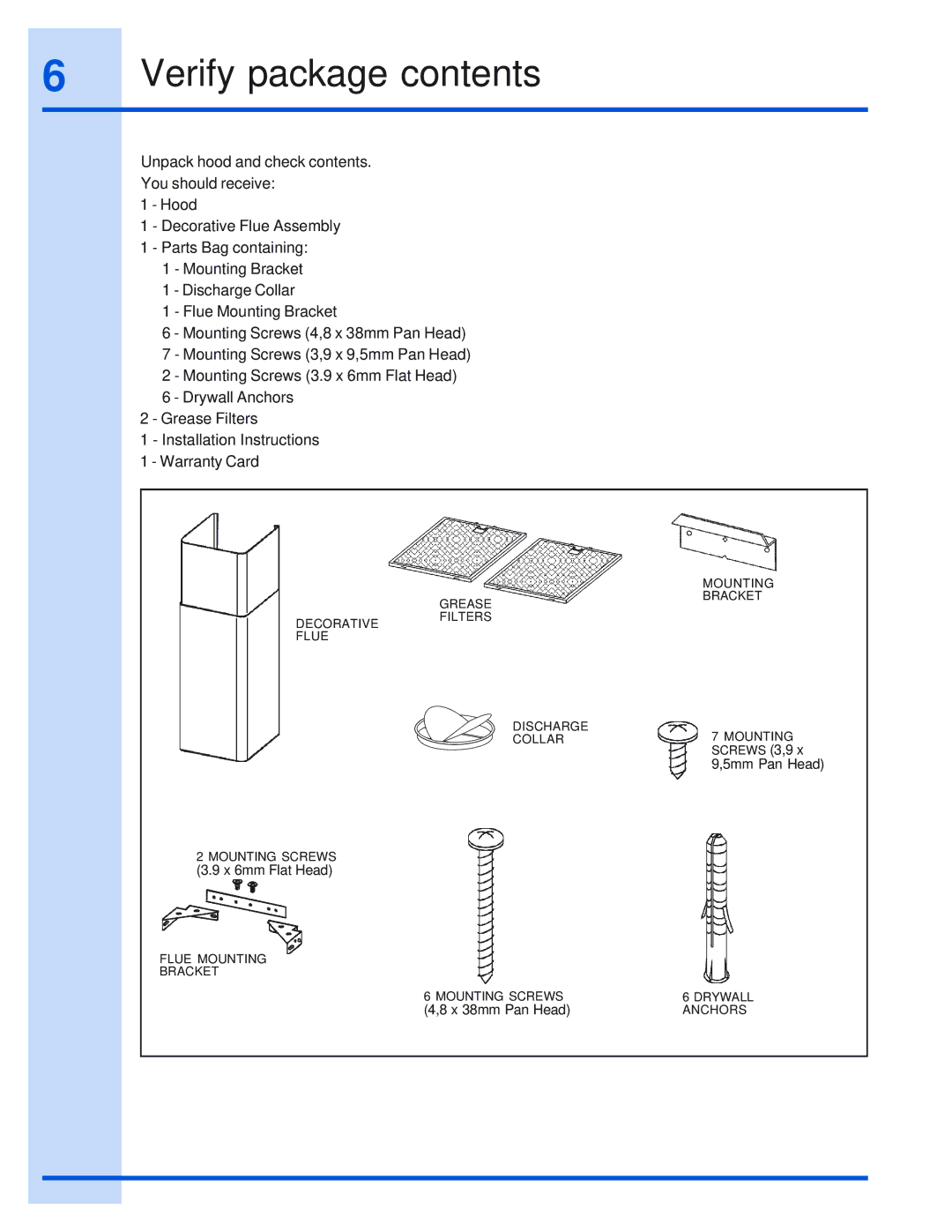 Electrolux DFKTWC75GS installation instructions Verify package contents 