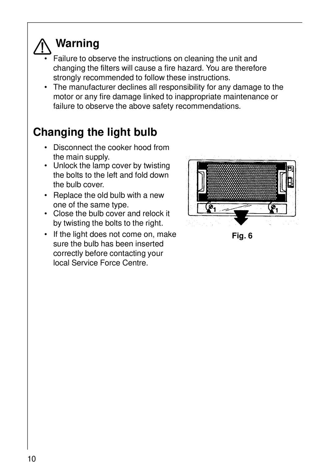 Electrolux 5708 D, CHDL 4150, 570 D, DL 6250 installation instructions Changing the light bulb 