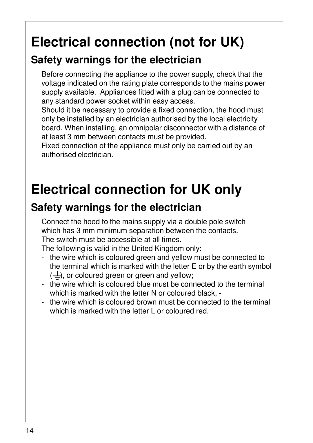 Electrolux DL 6250, 5708 D, CHDL 4150, 570 D Electrical connection not for UK, Electrical connection for UK only 