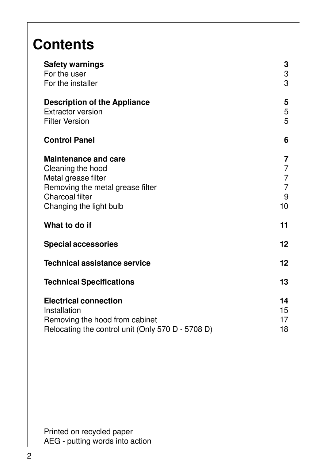 Electrolux CHDL 4150, 5708 D, 570 D, DL 6250 installation instructions Contents 