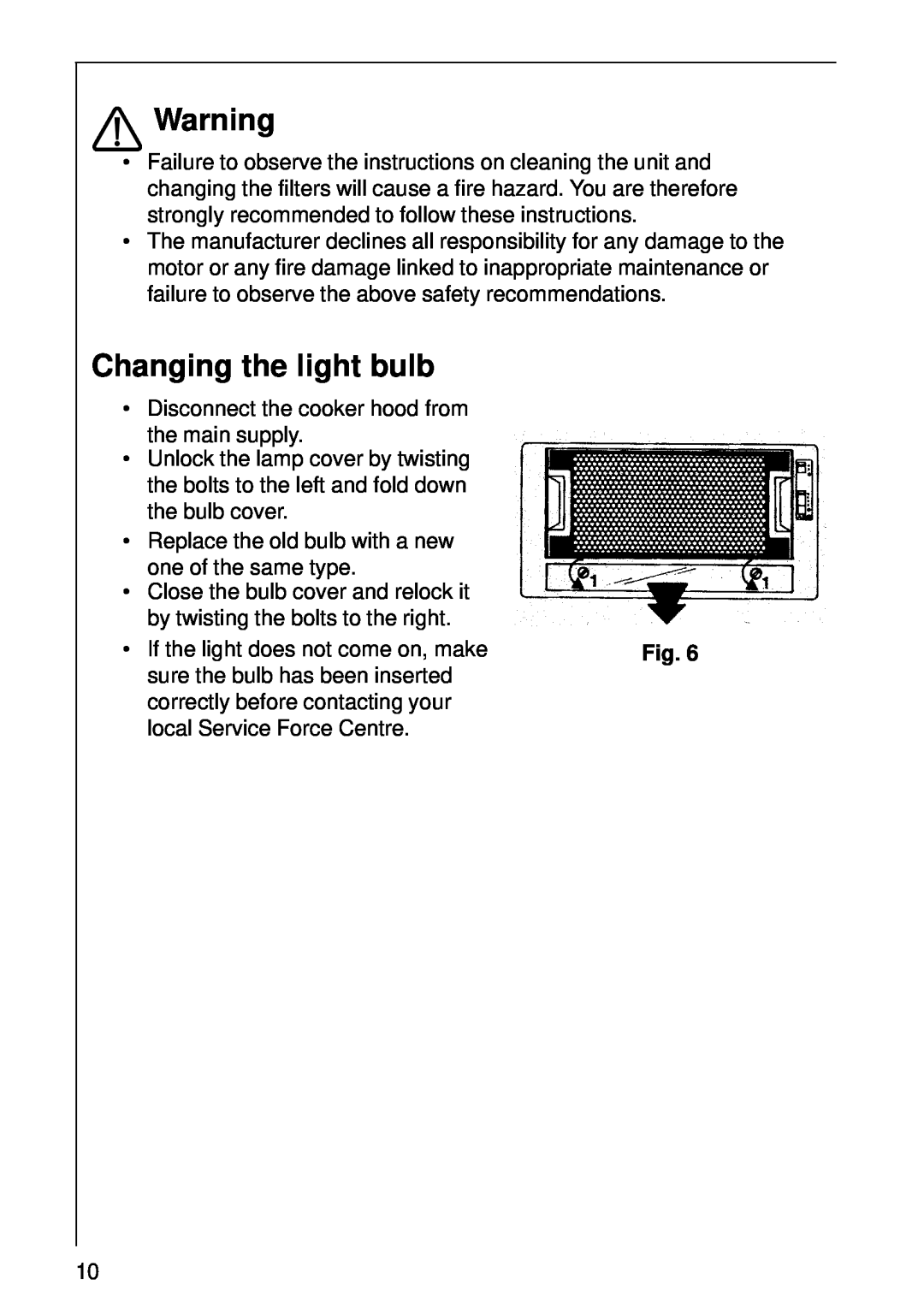 Electrolux 5708 D, CHDL 4150, 570 D, DL 6250 installation instructions Changing the light bulb 