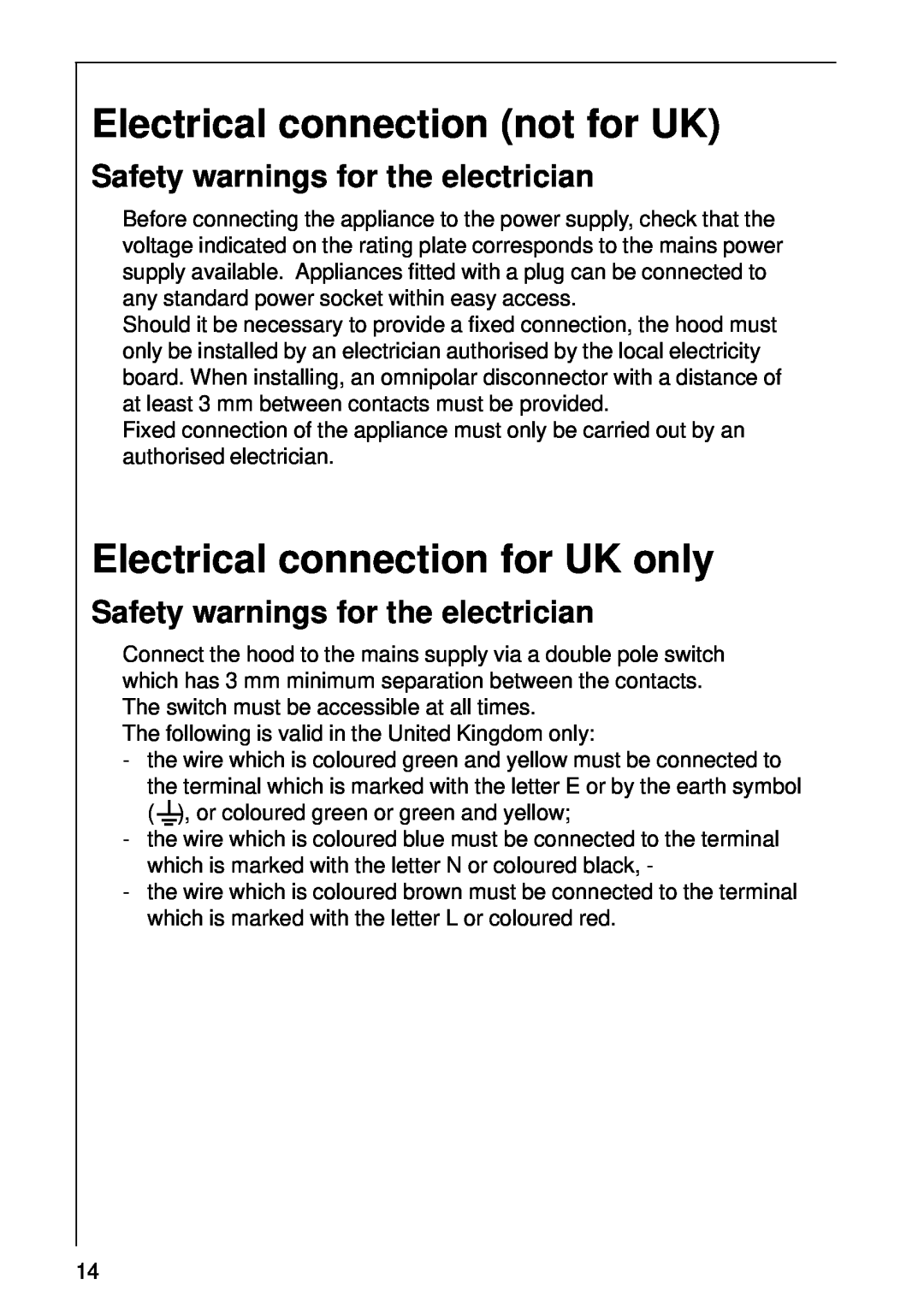 Electrolux DL 6250, 5708 D, CHDL 4150, 570 D Electrical connection not for UK, Electrical connection for UK only 