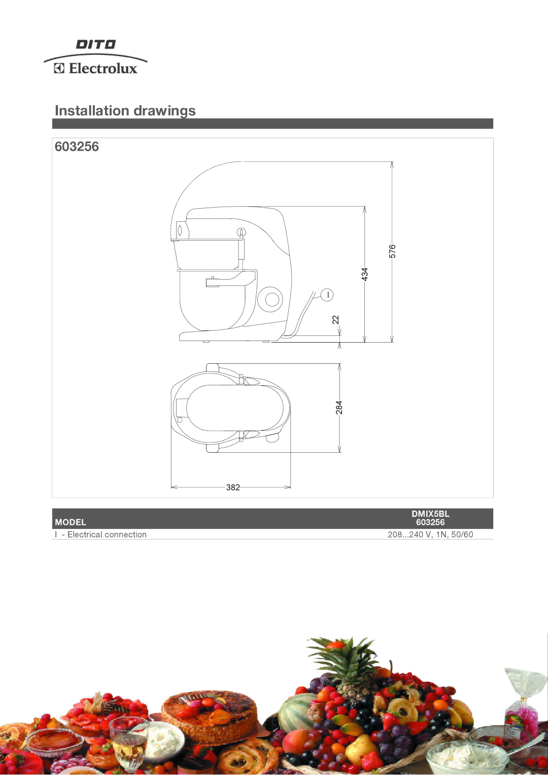 Electrolux DMIX5BL manual Installation drawings, 603256 