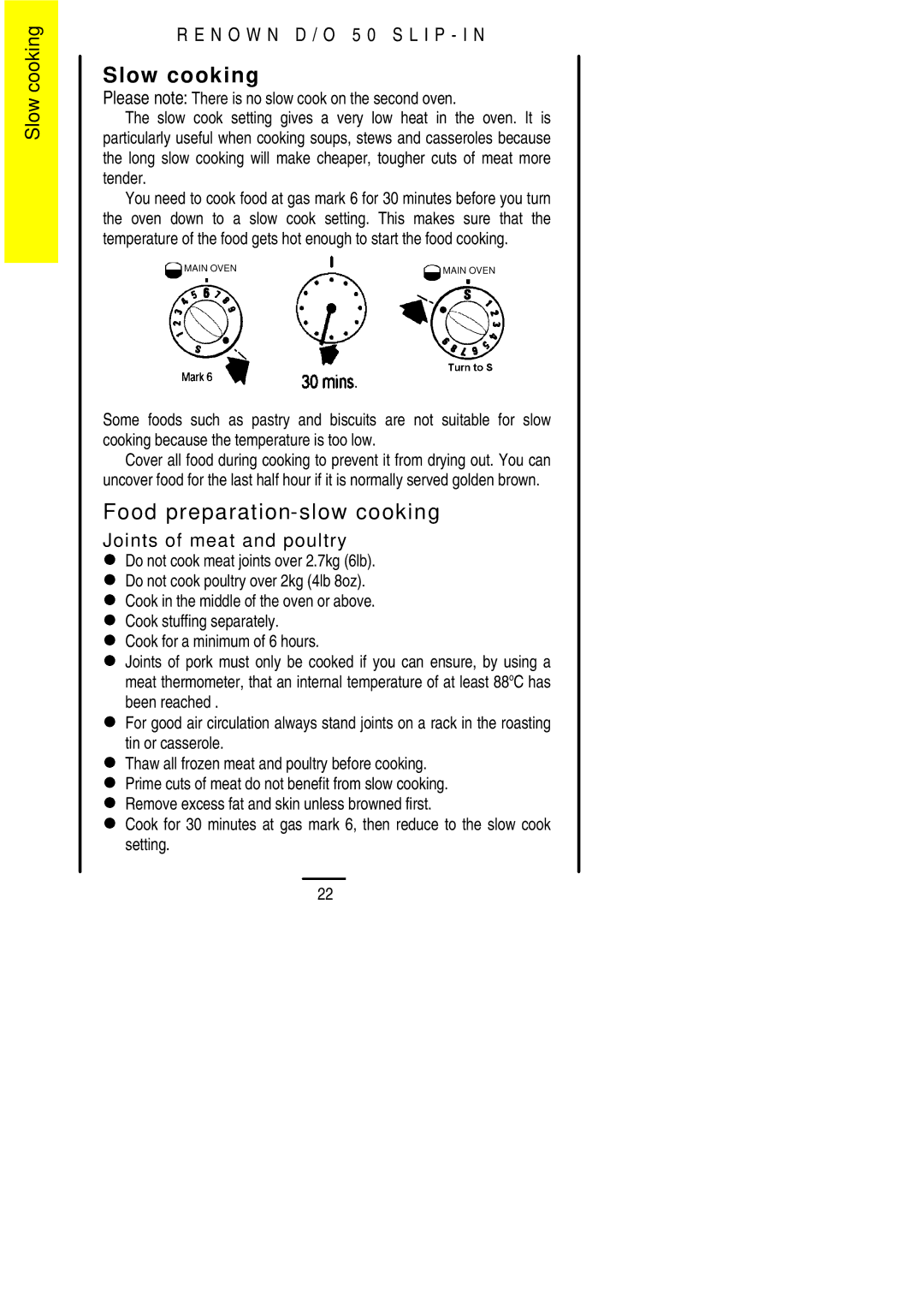 Electrolux D/O 50 installation instructions Slow cooking, Food preparation-slow cooking 