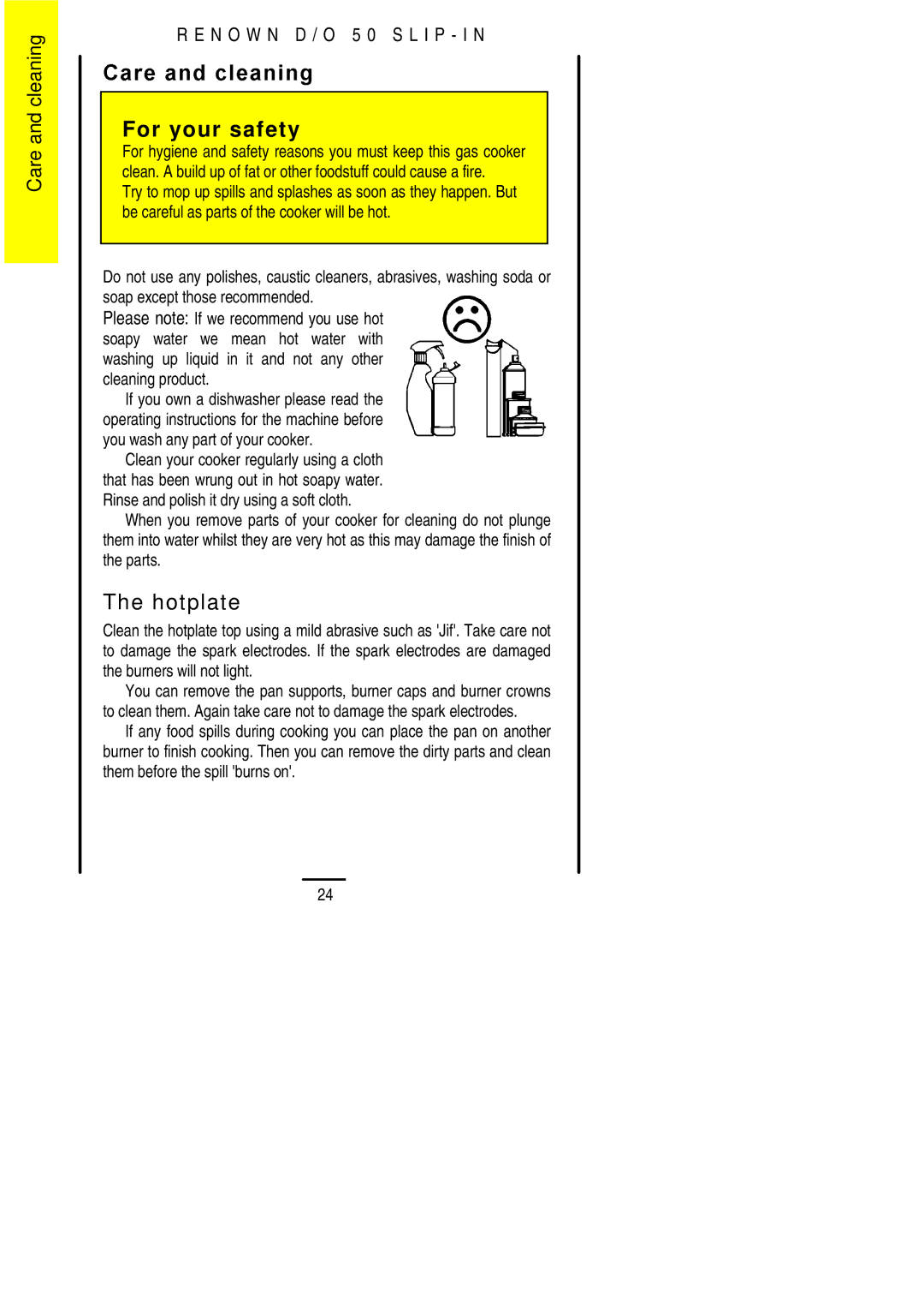 Electrolux D/O 50 installation instructions Care and cleaning 