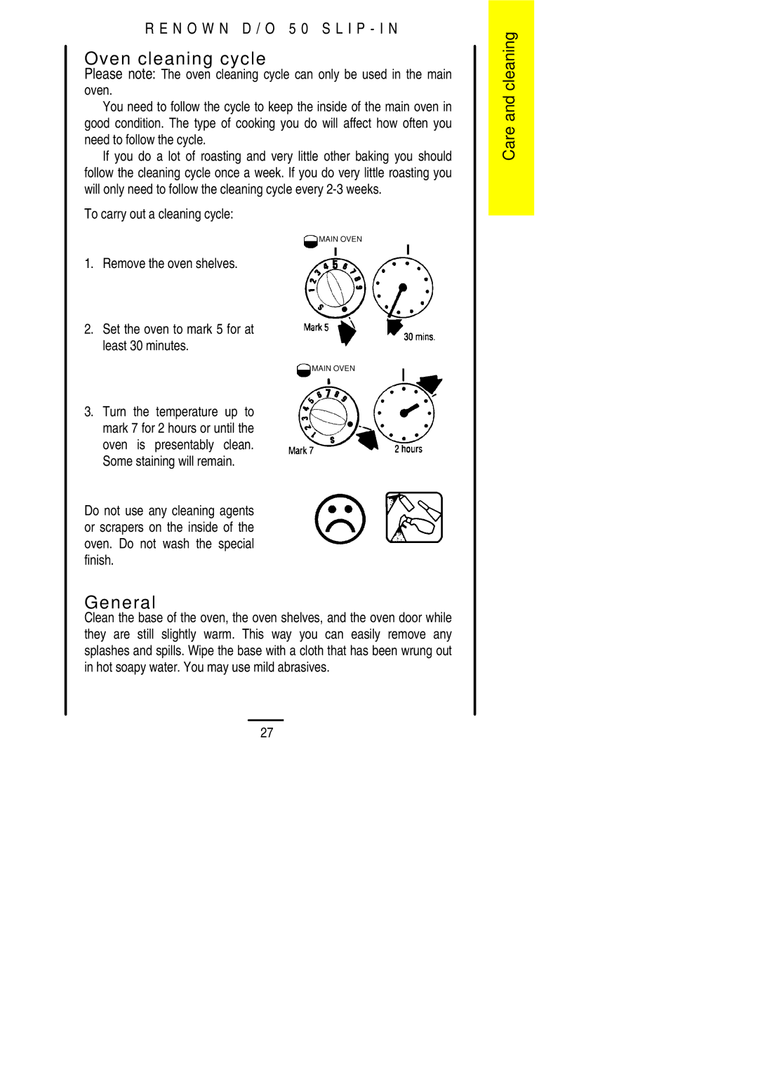 Electrolux D/O 50 installation instructions Oven cleaning cycle, To carry out a cleaning cycle 