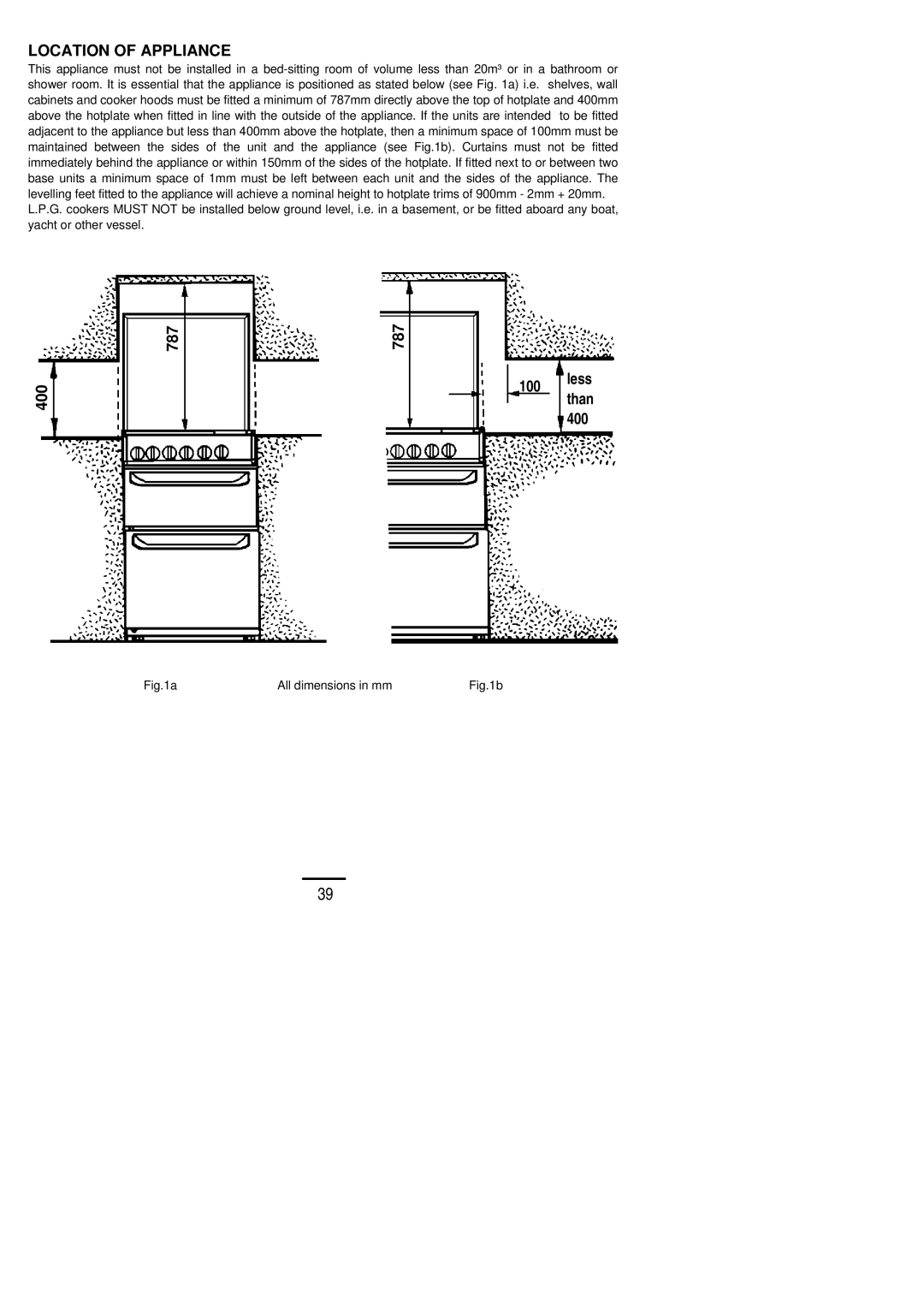 Electrolux D/O 50 installation instructions Location of Appliance 