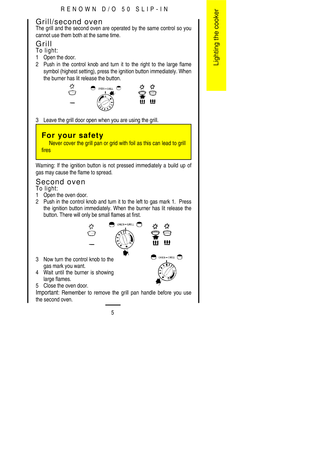 Electrolux D/O 50 installation instructions Grill/second oven, Second oven 