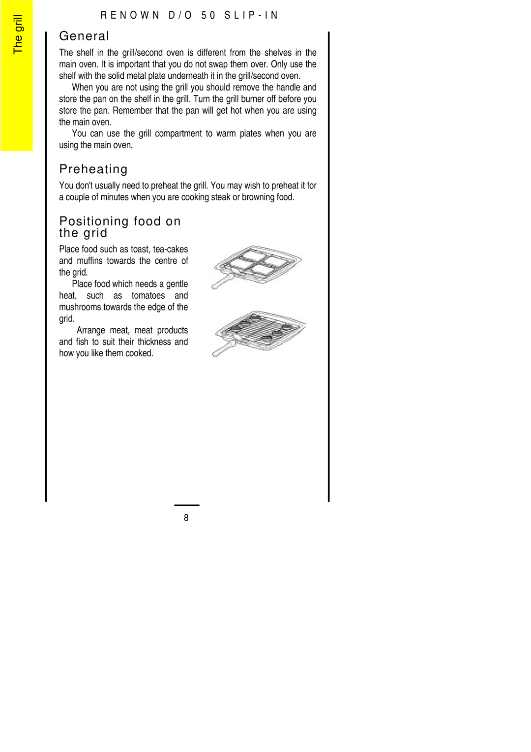 Electrolux D/O 50 installation instructions General, Preheating, Positioning food on the grid 