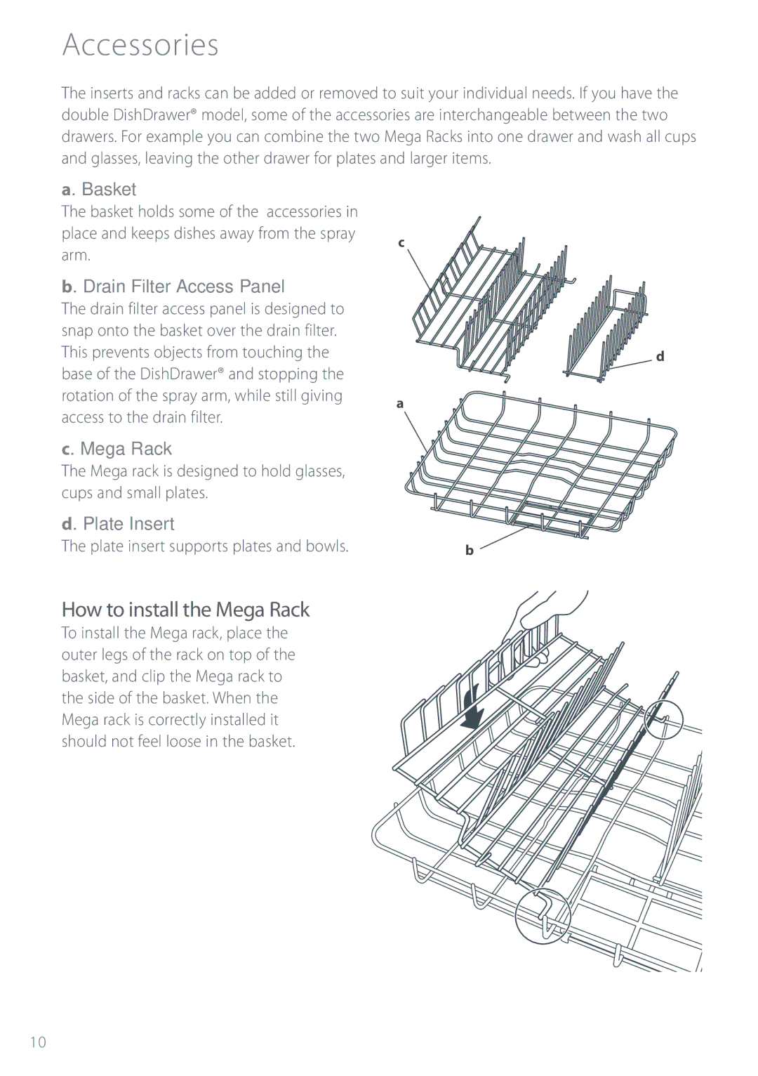 Electrolux DS603 manual Accessories, How to install the Mega Rack 