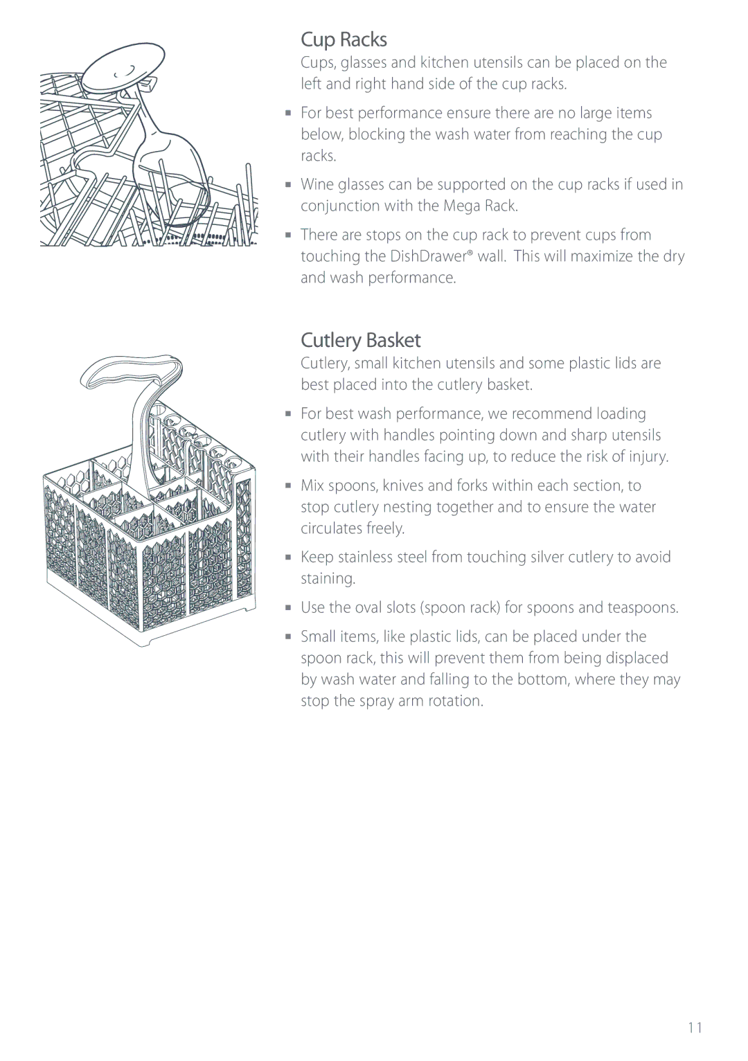 Electrolux DS603 manual Cup Racks, Cutlery Basket 