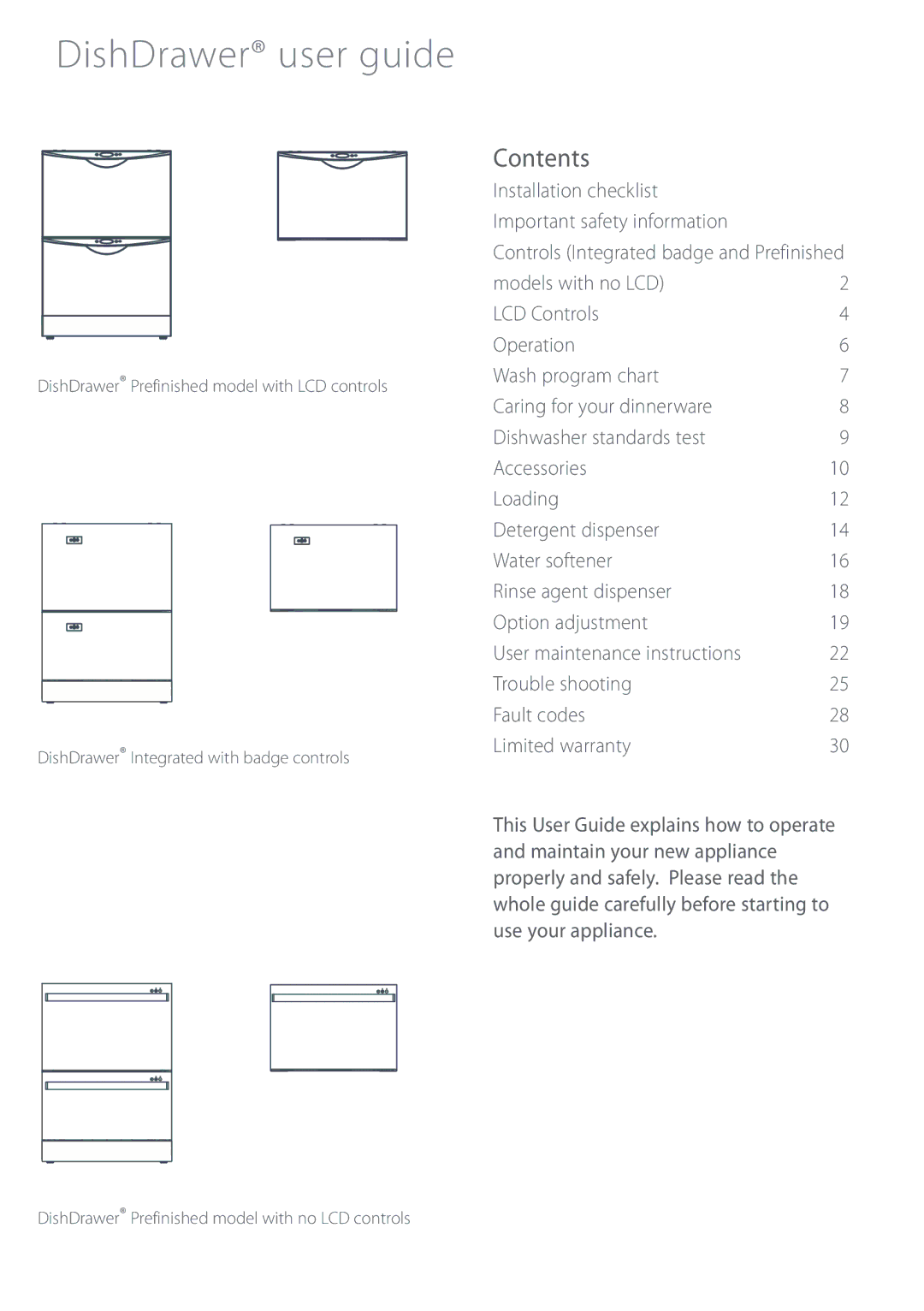 Electrolux DS603 manual DishDrawer user guide, Contents 