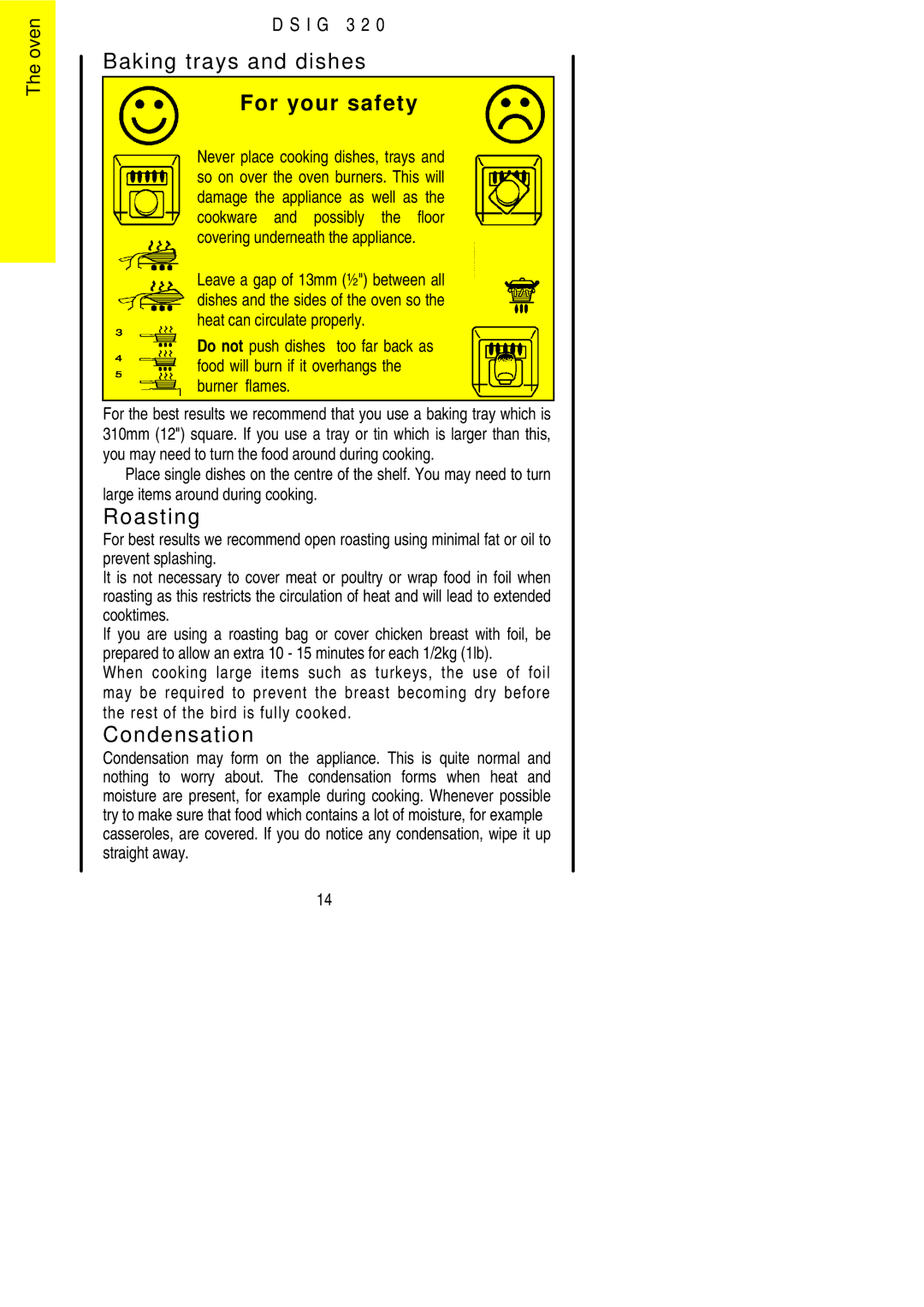 Electrolux DSIG 320 installation instructions Baking trays and dishes, Roasting, Condensation 